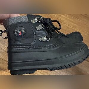 Nautica Black Waterproof Lace-Up Snow Boot with Red Logo Accent